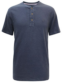 FF Mens NAVY Soft Brushed Cotton Slub Henley T-Shirt - Size M to XL