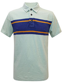 FF Mens AQUA Pure Cotton Chest Stripe Polo Shirt - Size M