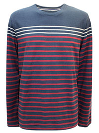 FF Mens NAVY Pure Cotton Long Sleeve Caldback Striped Top - Size XL