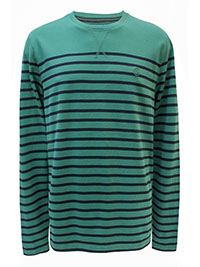 FF Mens GREEN Pure Cotton Striped Long Sleeve Rock T-Shirt - Size L to 2XL