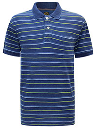 FF Mens BLUE INDIGO Pure Cotton Striped Pique Polo - Size L