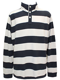 FF Mens NAVY Pure Cotton Thorpe Stripe Half Neck Sweatshirt - Size L to XL