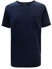 MoP Mens NAVY Pure Cotton Raw Trim Pocket T-Shirt - Size M to 3XL