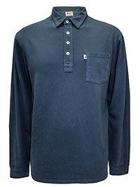 SMOKEY-BLUE Mens Pure Cotton Long Sleeve Polo Shirt - Size M to XXL