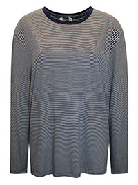 NAVY Mens Pure Cotton Striped Long Sleeve Lounge Top - Size XL to XXL