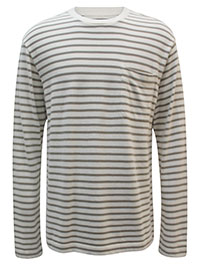 IVORY Mens Pure Cotton Long Sleeve Striped T-Shirt - Size S to XXL