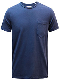 MoP Mens NAVY Pure Cotton Raw Trim Pocket T-Shirt - Size XS to XXXL