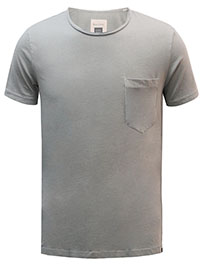 MoP Mens LIGHT-GREY Pure Cotton Raw Trim Pocket T-Shirt - Size XS to XL