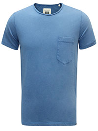 MoP Mens BLUE Pure Cotton Raw Trim Pocket T-Shirt - Size XS to XL