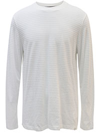 MoP Mens WHITE Pure Cotton Textured Stripe Long Sleeve Top - Size M to L