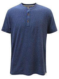 WS Mens INDIGO Pure Cotton Striped Pontoon Henley T-Shirt - Size S to XL