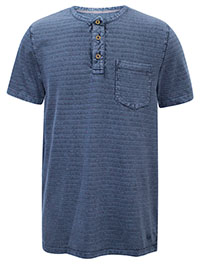 WS Mens BLUE Pure Cotton Striped Henley Pocket Detail T-Shirt - Size S to XXL