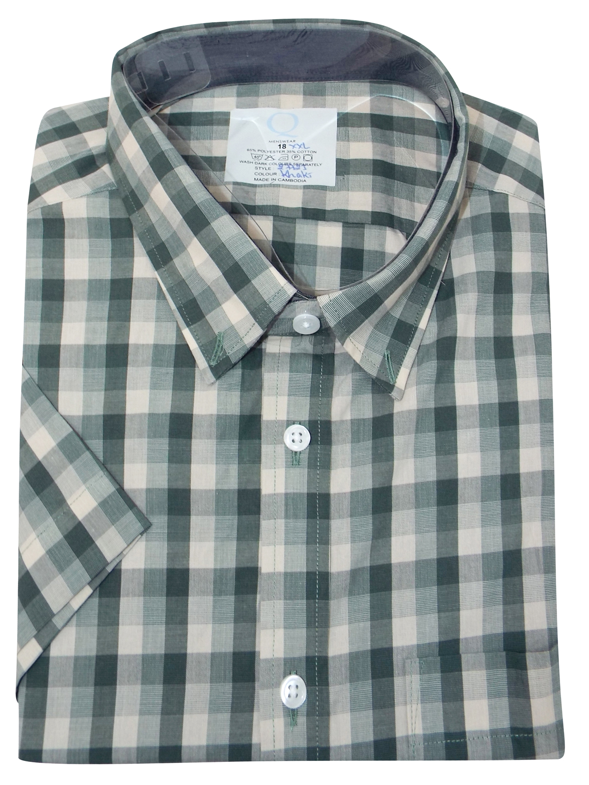 Marks and Spencer - - M&5 KHAKI Cotton Blend Short Sleeve Checked Shirt ...