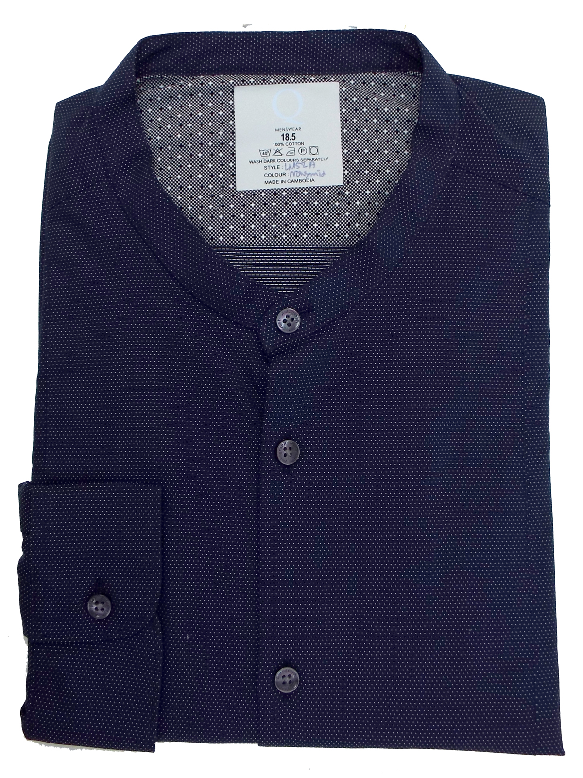 Marks and Spencer - - M&5 NAVY Dobby Spotted Collarless Shirt - Collar ...