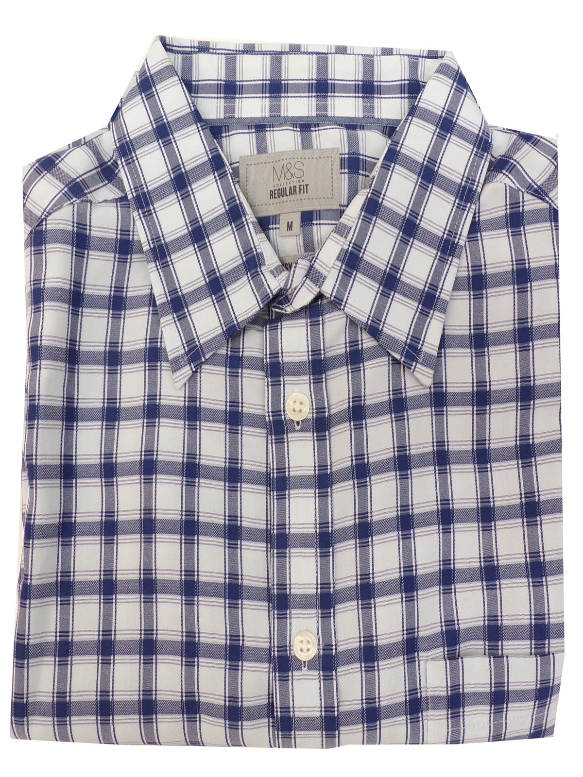 Marks and Spencer - - M&5 BLUE Pure Cotton Checked Shirt with Pocket ...