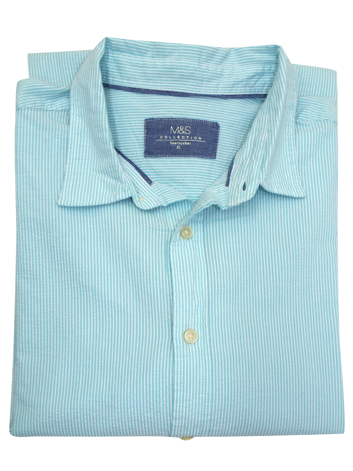 Marks and Spencer M&5 AQUA Pure Cotton Thin Striped Shirt Size