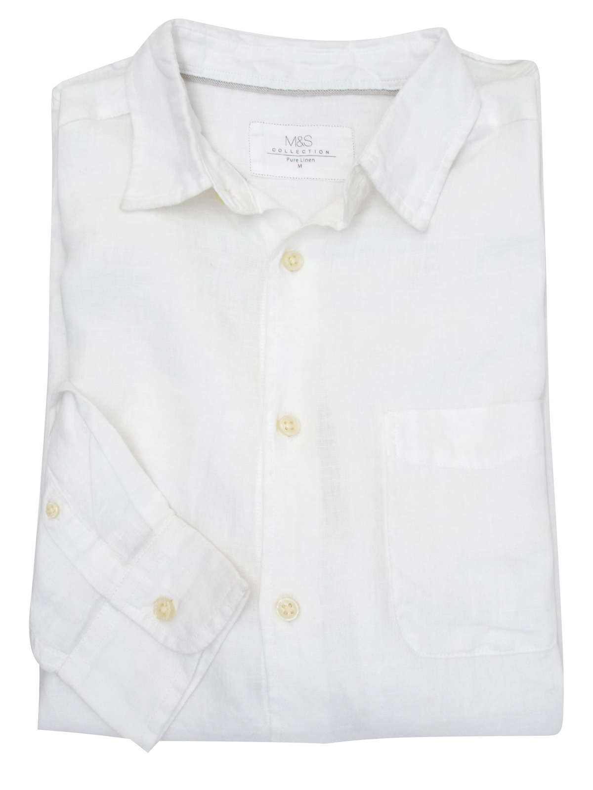 Marks and Spencer - - M&5 WHITE Pure Cotton Long Sleeve Shirt with ...