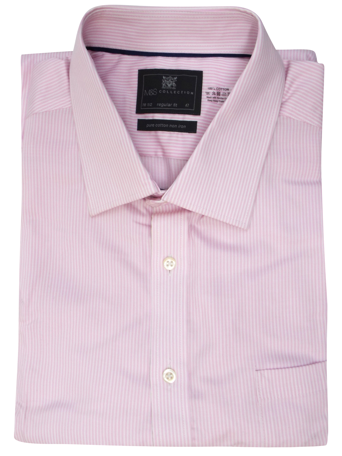 Marks and Spencer - - M&5 PINK Pure Cotton Regular Fit Striped Long ...