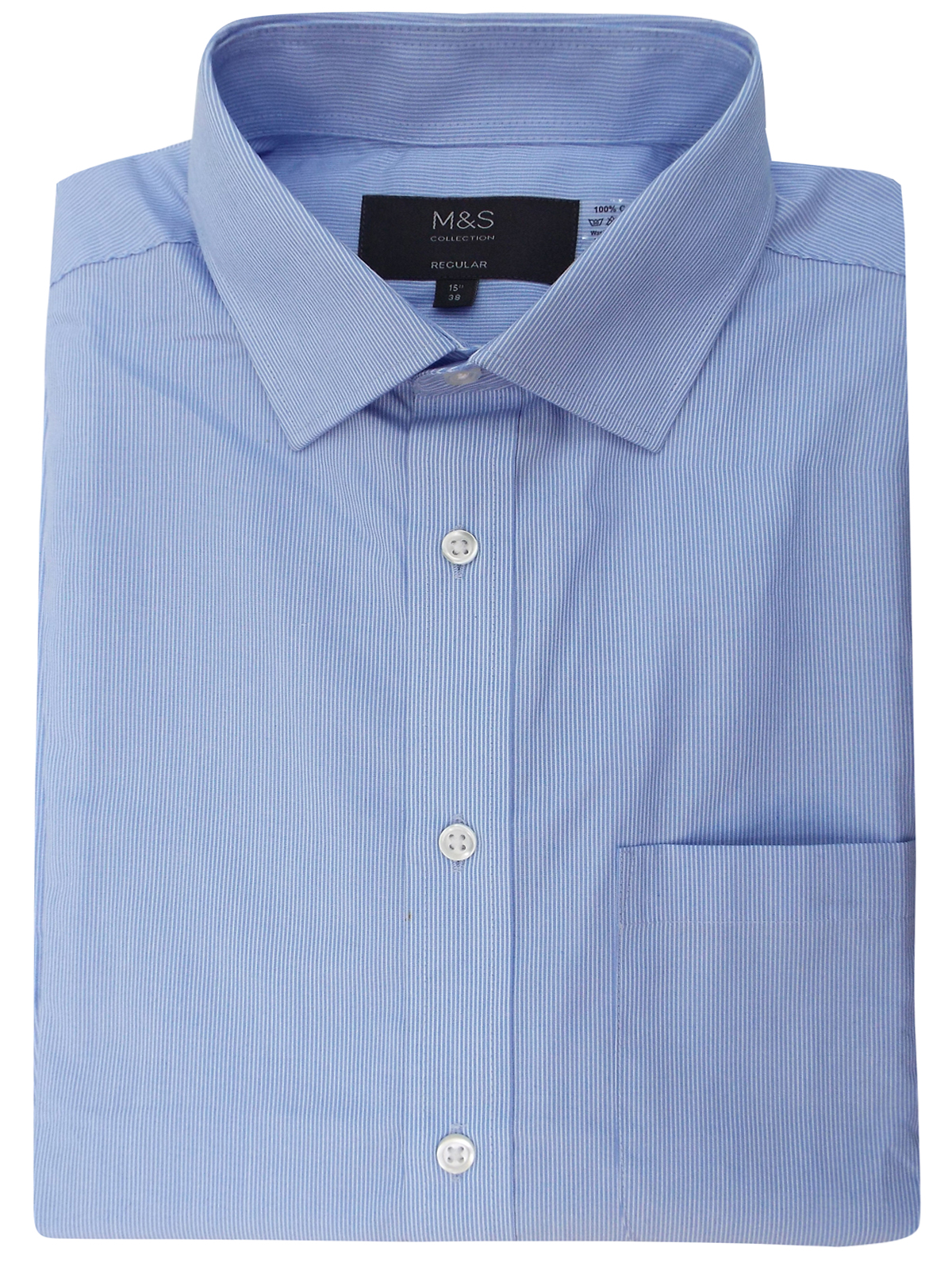 Marks and Spencer - - M&5 BLUE Pure Cotton Regular Fit Striped Long