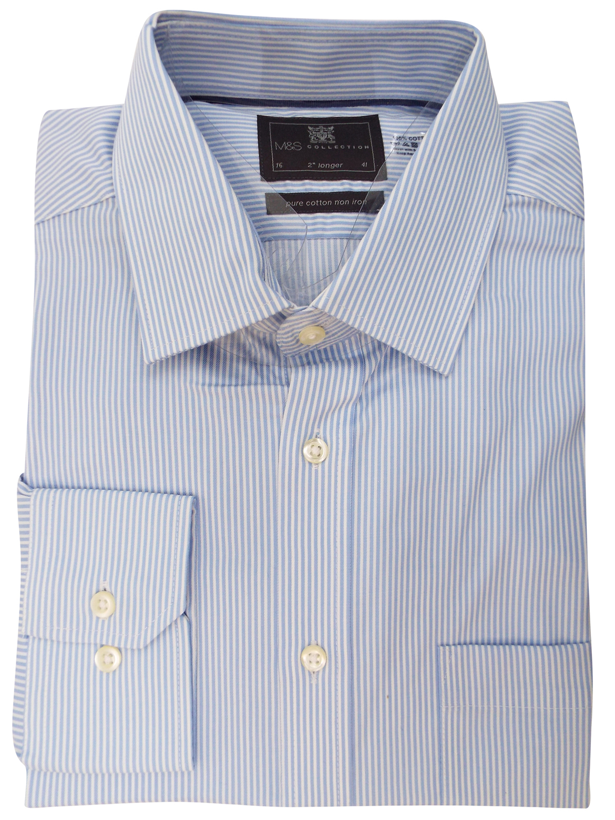 Marks and Spencer - - M& BLUE Pure Cotton Non-Iron Striped Long Sleeve ...