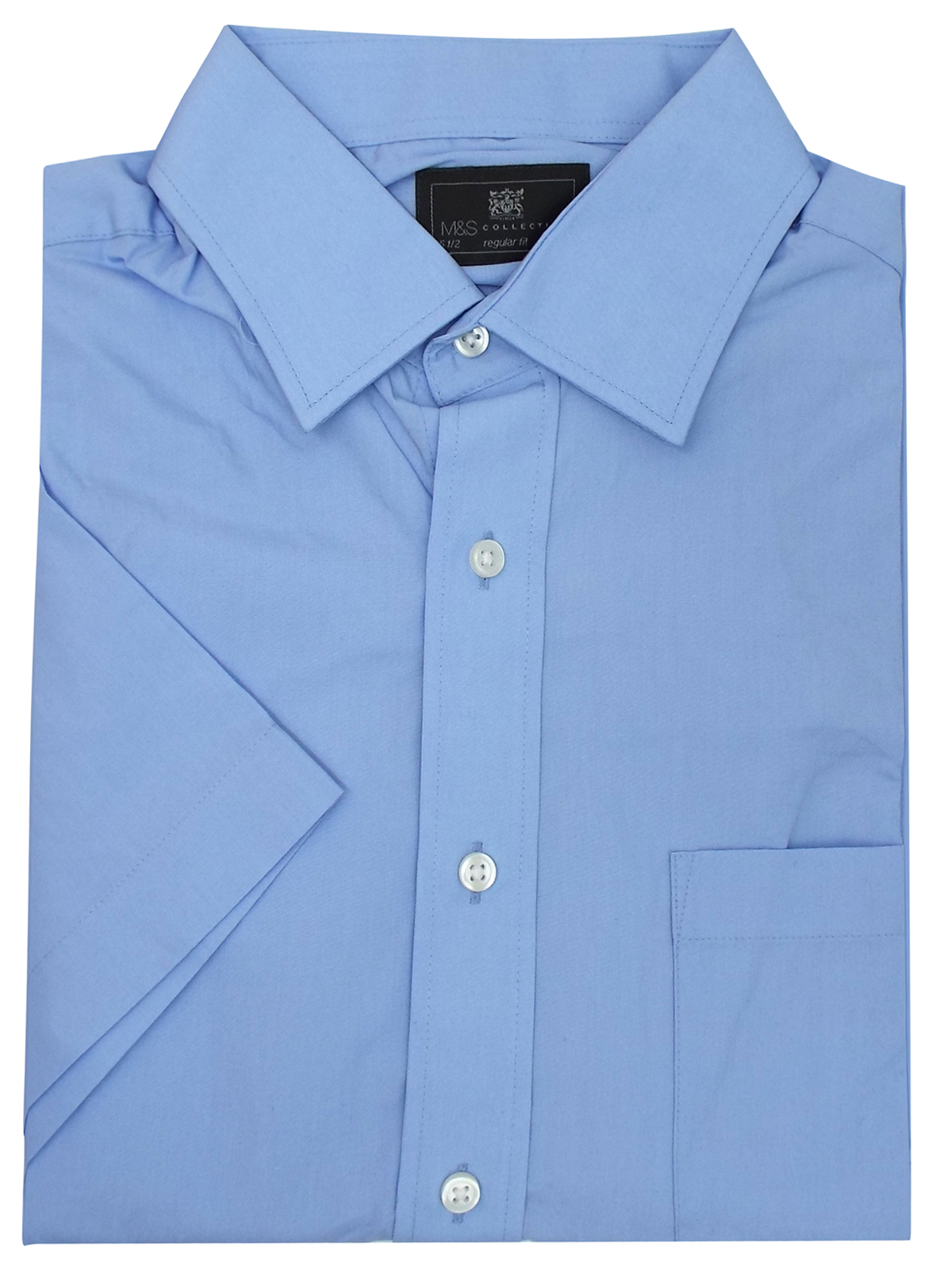 Marks and Spencer - - M&5 BLUE Pure Cotton Short Sleeve Regular Fit