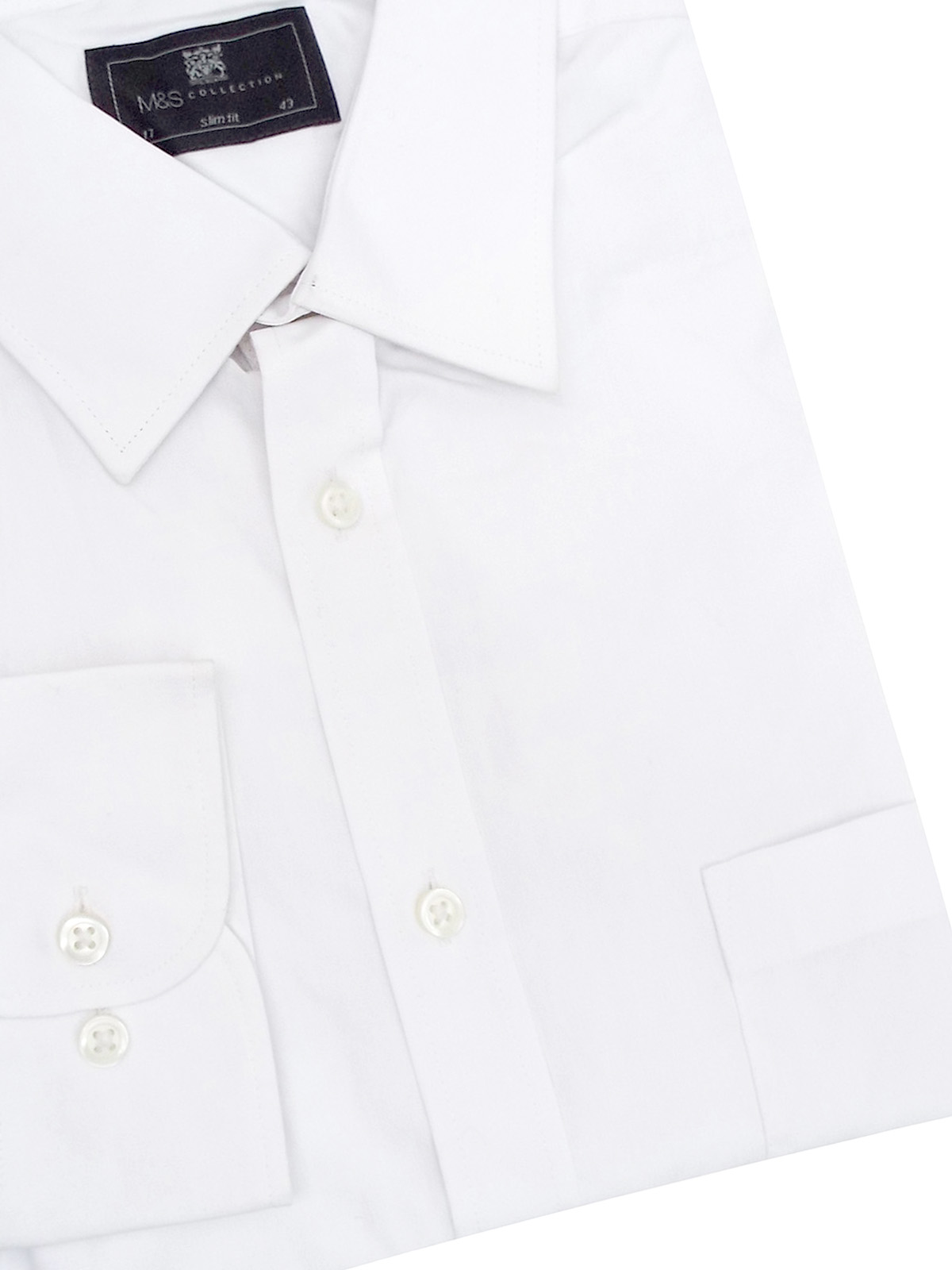 Marks and Spencer - - M&5 WHITE Pure Cotton Long Sleeve Slim Fit Shirt ...
