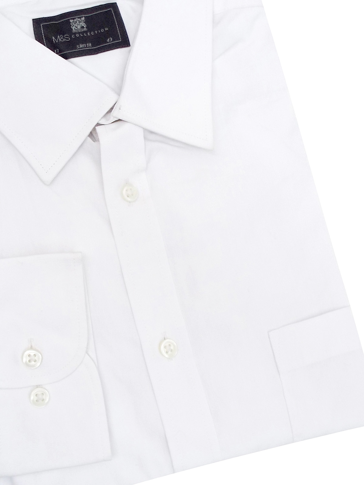 Marks and Spencer M&5 WHITE Pure Cotton Long Sleeve Slim Fit Shirt