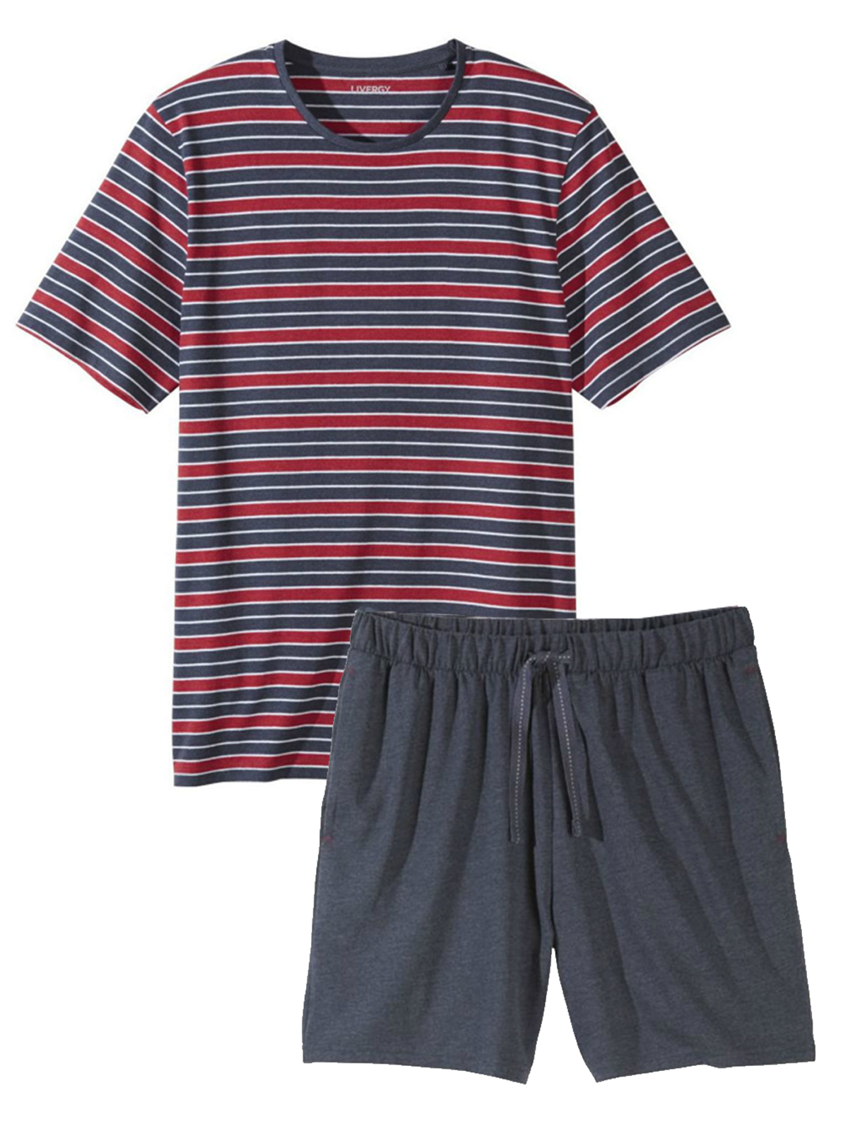 Livergy Mens NAVY RED Stripes Cotton Rich Pyjama Short Set - Size Medium to XLarge Livergy Mens NAVY RED Stripes Cotton Rich Pyjama Short Set - Size Medium to XLarge