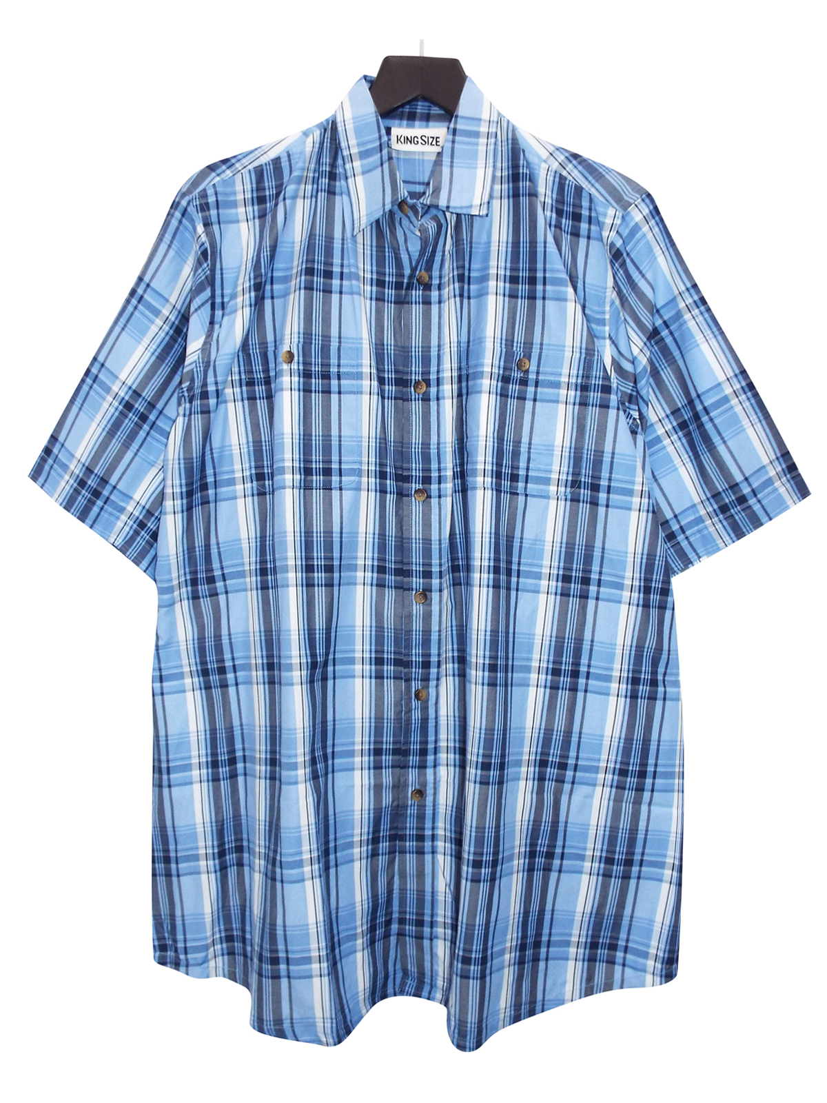 Kingsize - - Kingsize BLUE Mens Pure Cotton Checked Short Sleeve Shirt ...