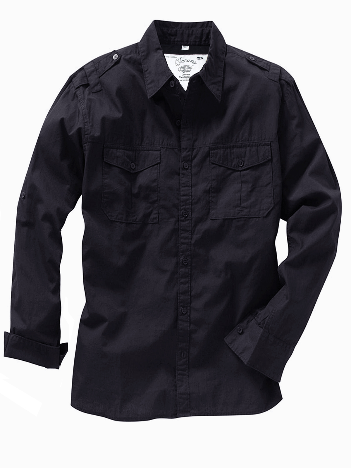 Jacamo - - Jacamo BLACK Mens Pure Cotton Military Shirt - Plus Size