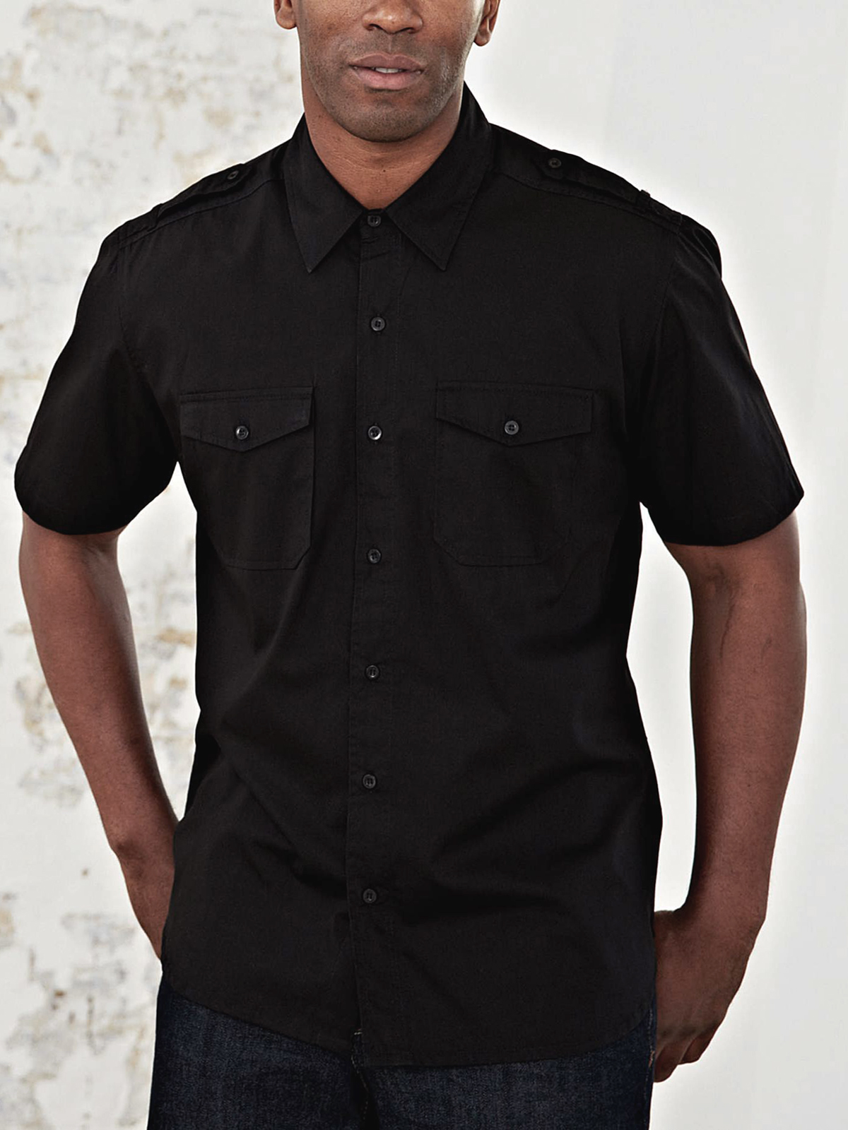 Jacamo - - Jacamo Mens BLACK Pure Cotton Short Sleeve Military Shirt ...
