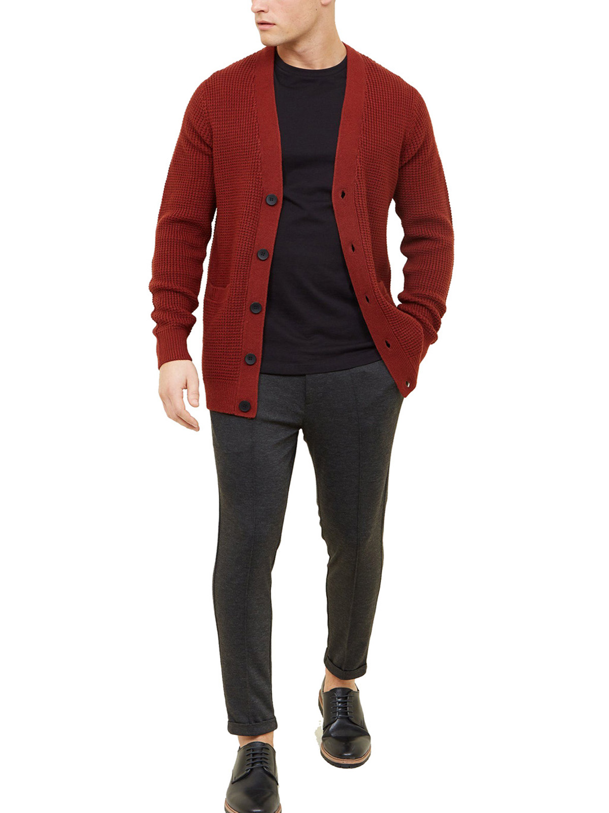 mens red button up cardigan