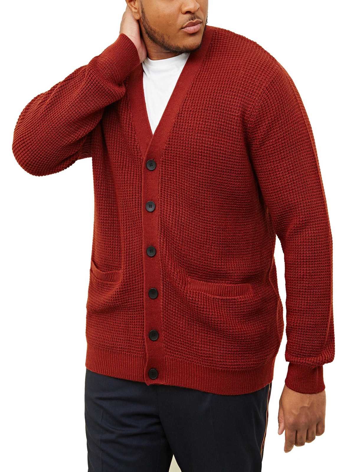N3w L00k MAROON Mens Textured Button Through Cardigan - Size XSmall to 5XL