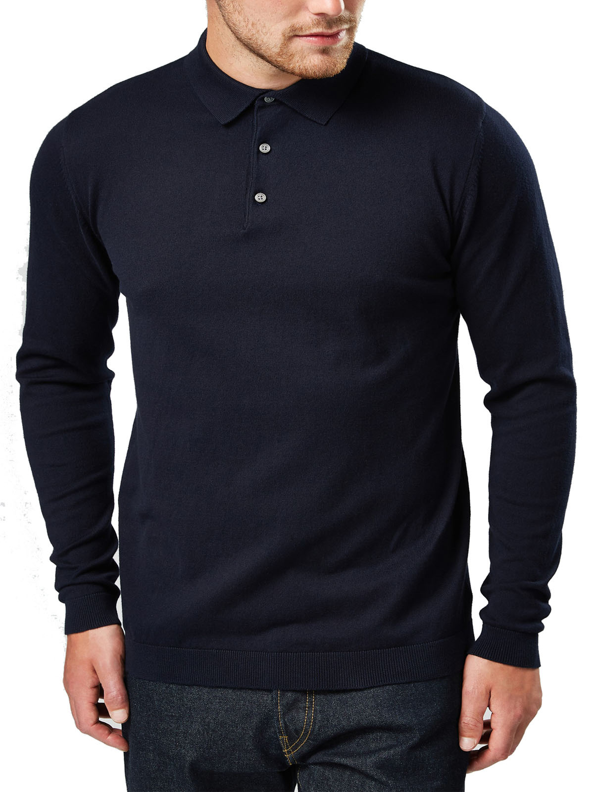 N3XT NAVY Mens Cotton Rich Long Sleeve Polo Shirt - Size Small to XXLarge