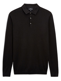 BLACK Mens Cotton Rich Long Sleeve Polo Shirt - Size XS to XXL
