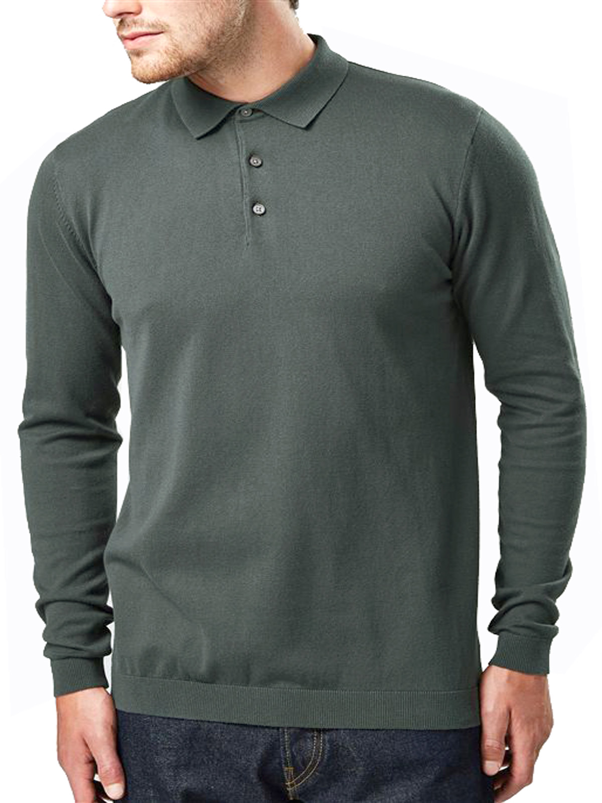 N3XT OLIVE Mens Cotton Rich Long Sleeve Polo Shirt - Size Large