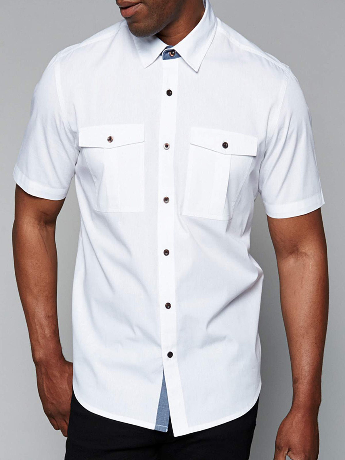 Jacamo - - Jacamo WHITE Mens Pure Cotton Short Sleeve Military Shirt ...