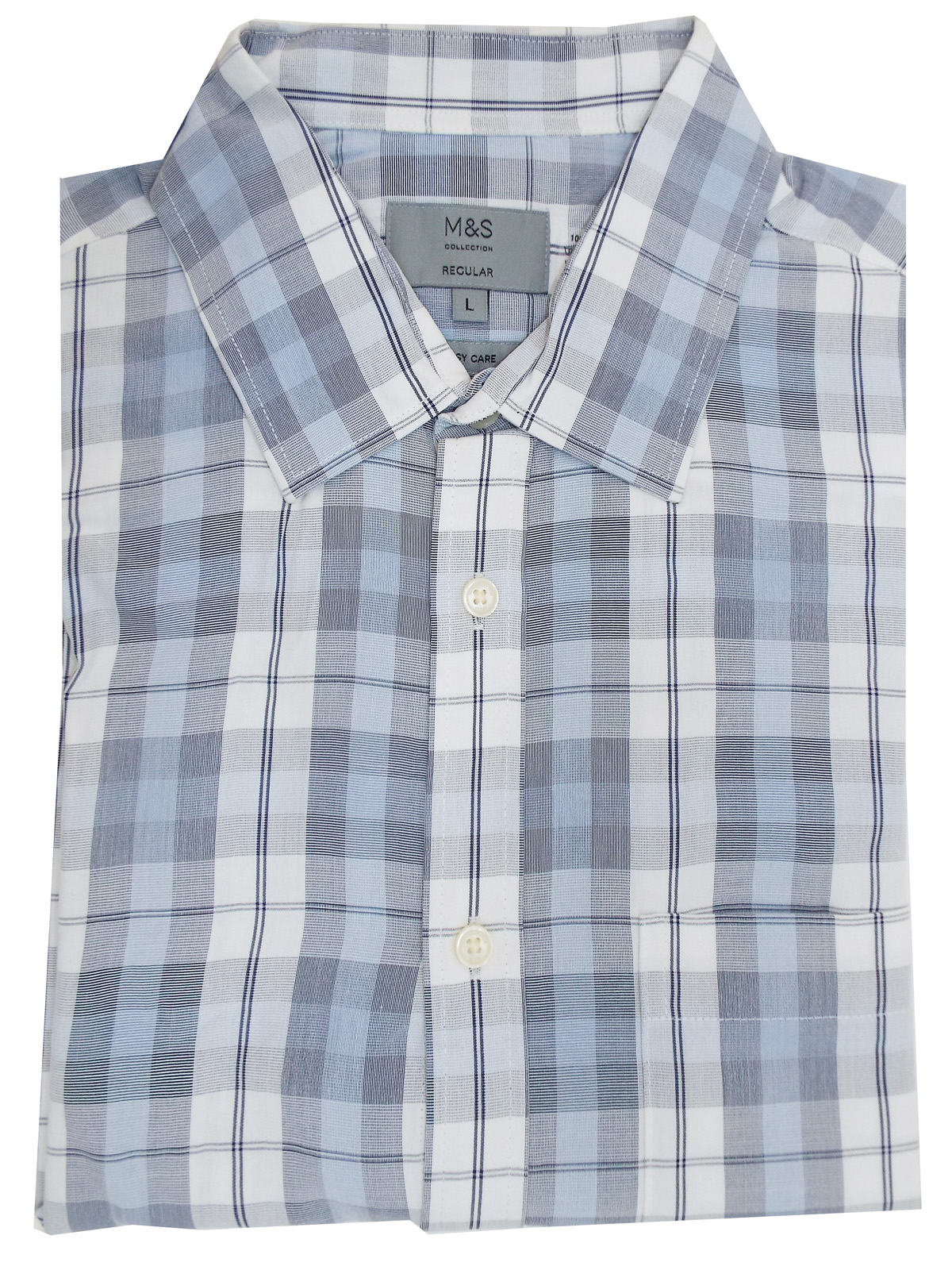 Marks and Spencer - - M&5 WHITE Mens Pure Cotton Checked Short Sleeve ...