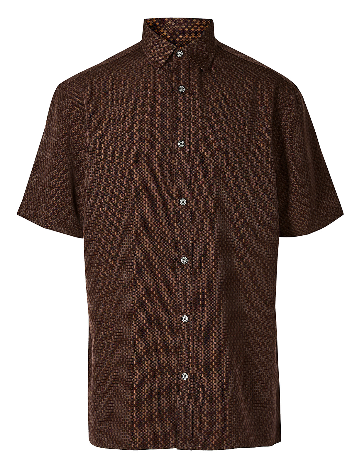 Marks and Spencer M&5 BROWN Mens Pure Cotton Geo Print Short Sleeve