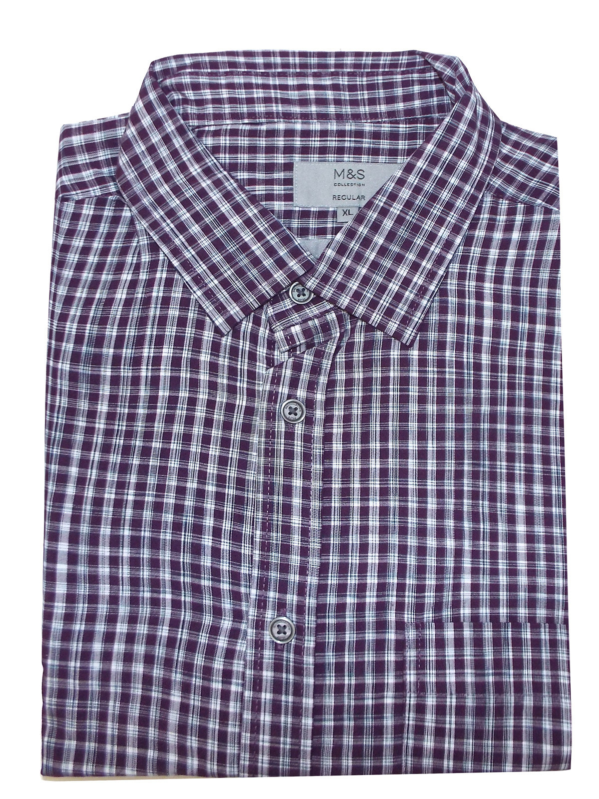 Marks and Spencer - - M&5 PURPLE Mens Pure Cotton Checked Short Sleeve ...