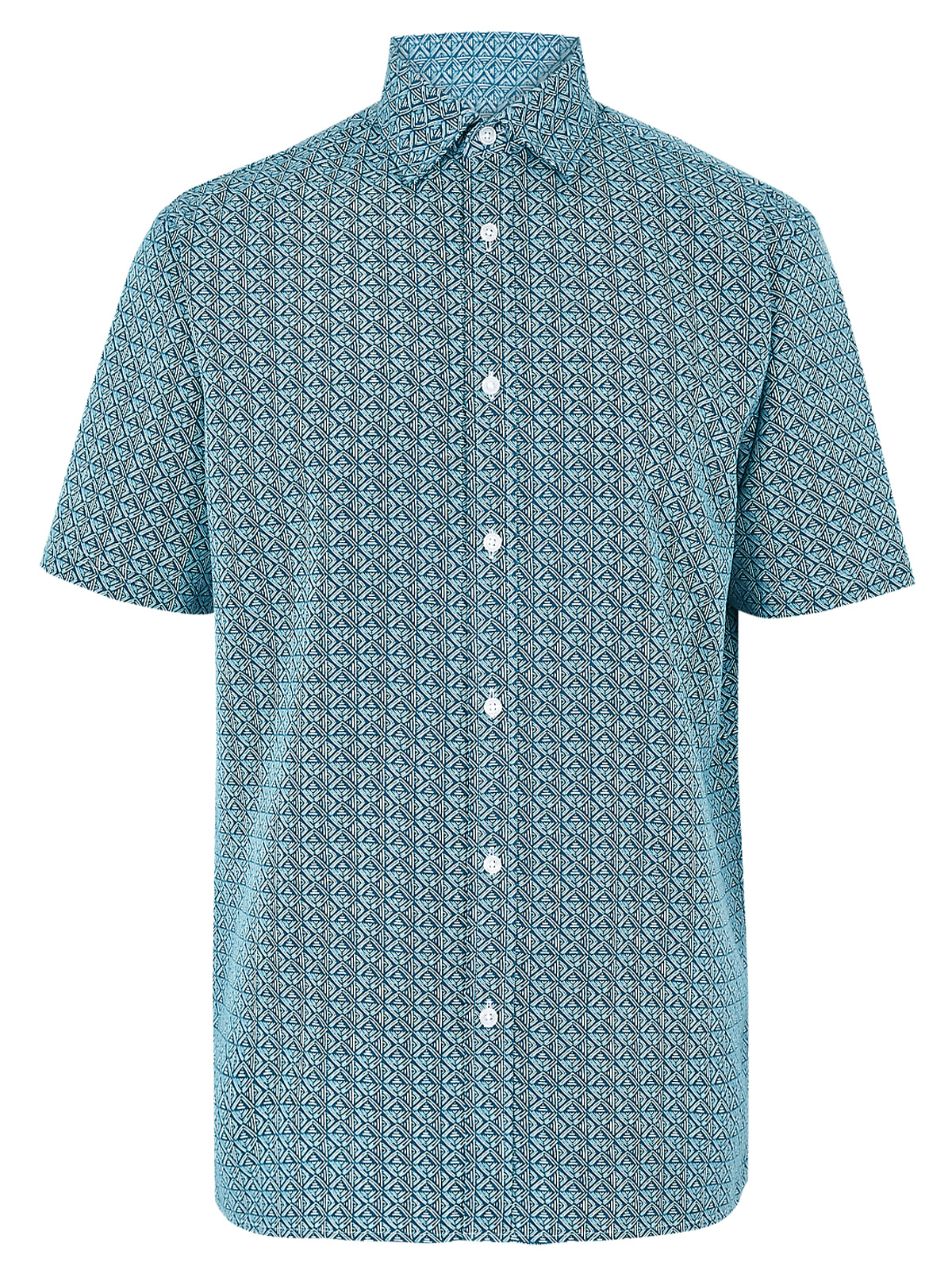 Marks and Spencer - - M&5 TEAL Pure Cotton Short Sleeve Printed Shirt ...