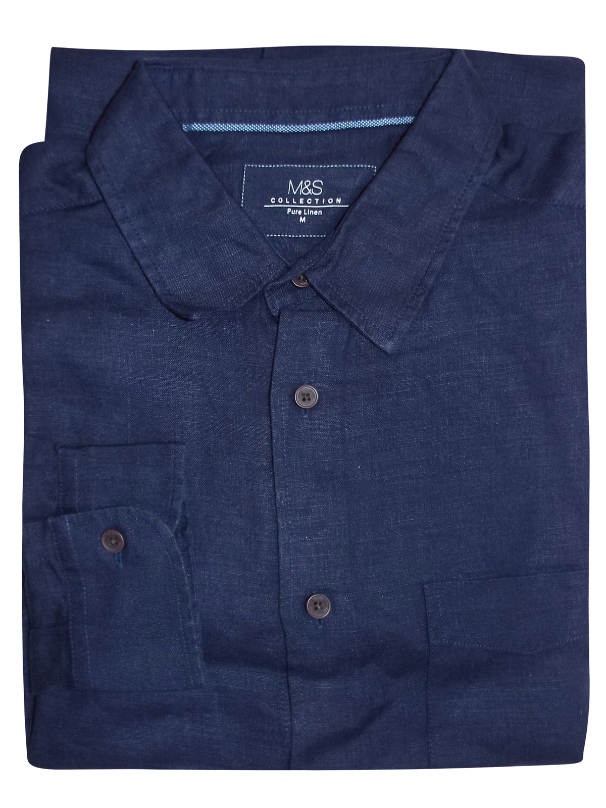 Marks and Spencer - - M&5 NAVY Mens Pure Linen Shirt with Pocket - Size ...