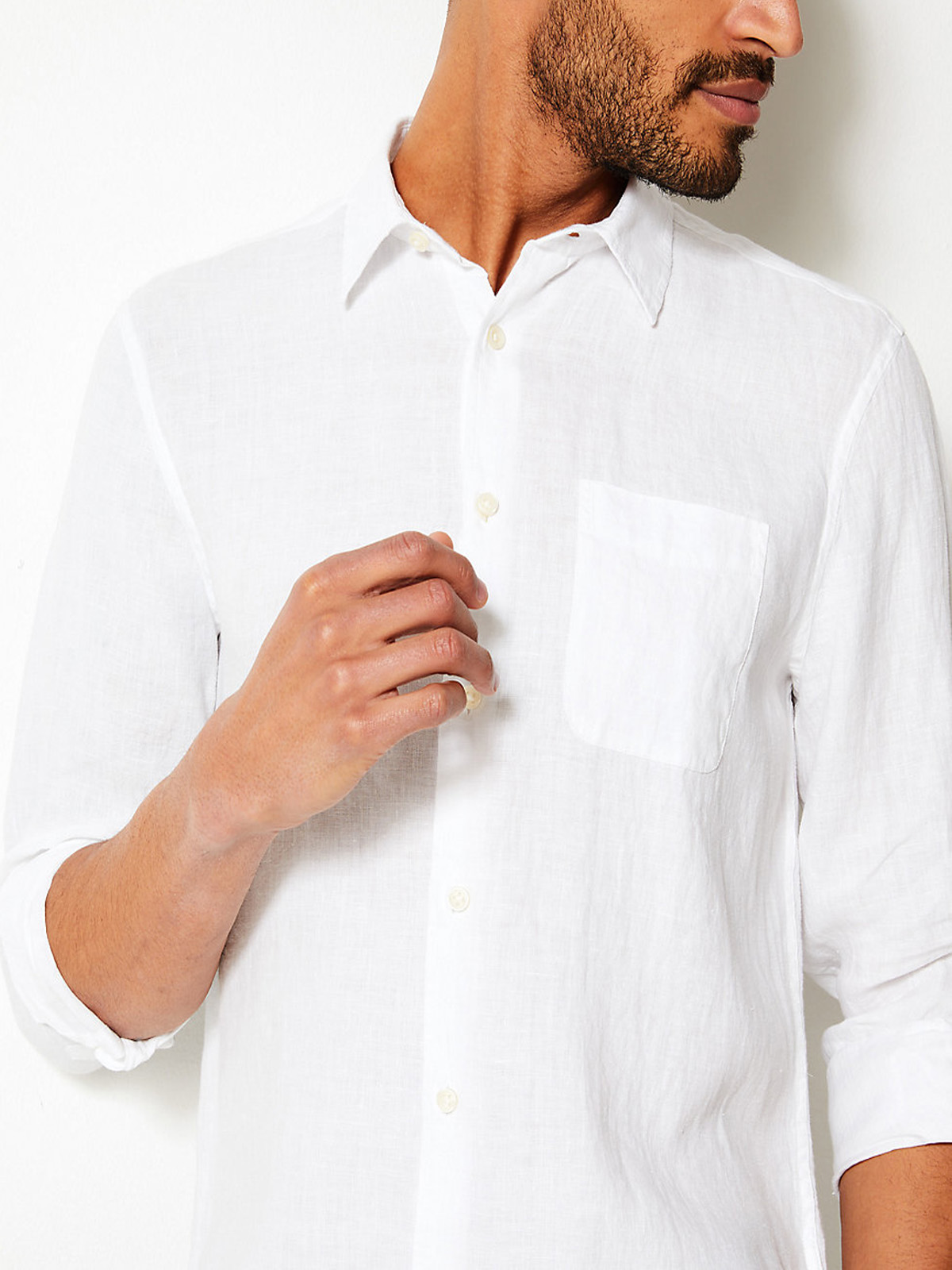 M&S WHITE Mens Pure Linen Long Sleeve Shirt