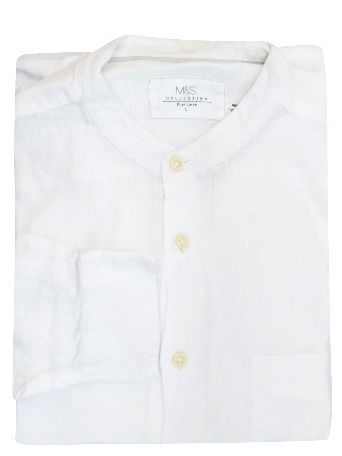 Marks and Spencer - - M&5 WHITE Mens Pure Linen Grandad Collar Shirt ...