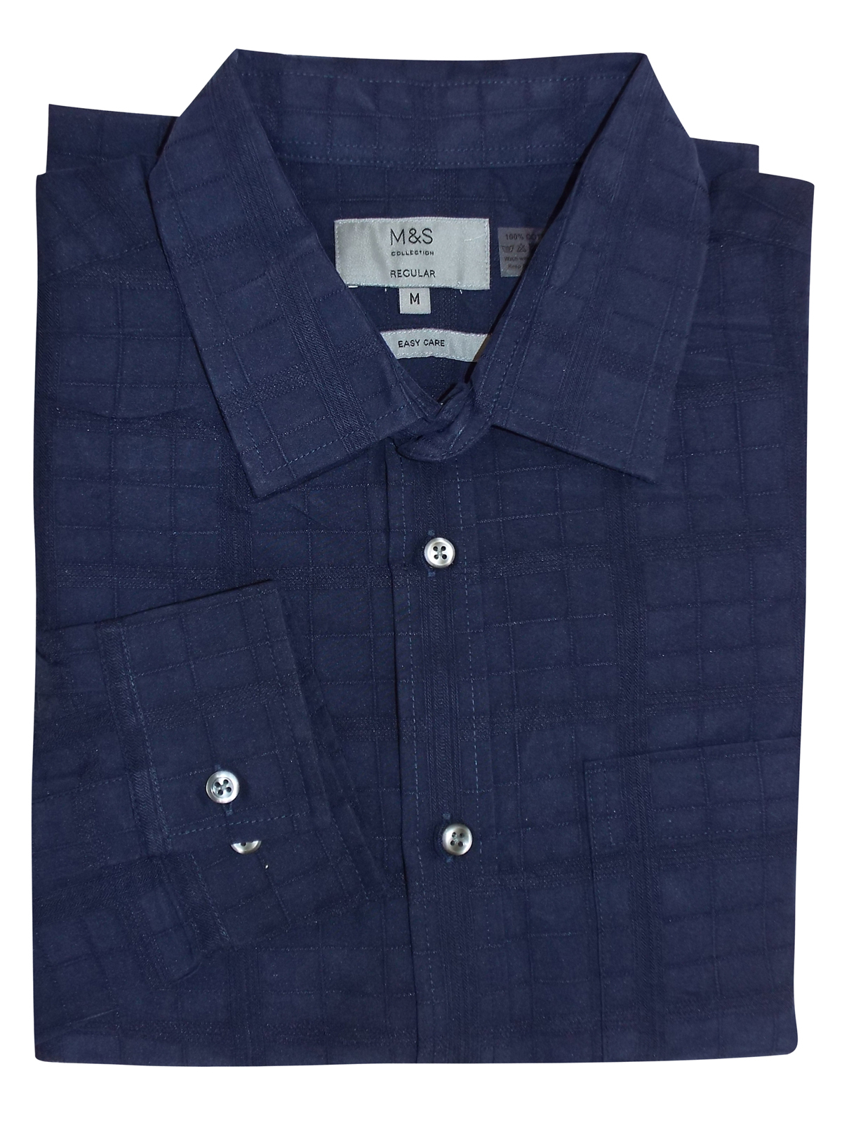 Marks and Spencer - - M&5 NAVY Mens Pure Cotton Easy Care Checked Shirt ...