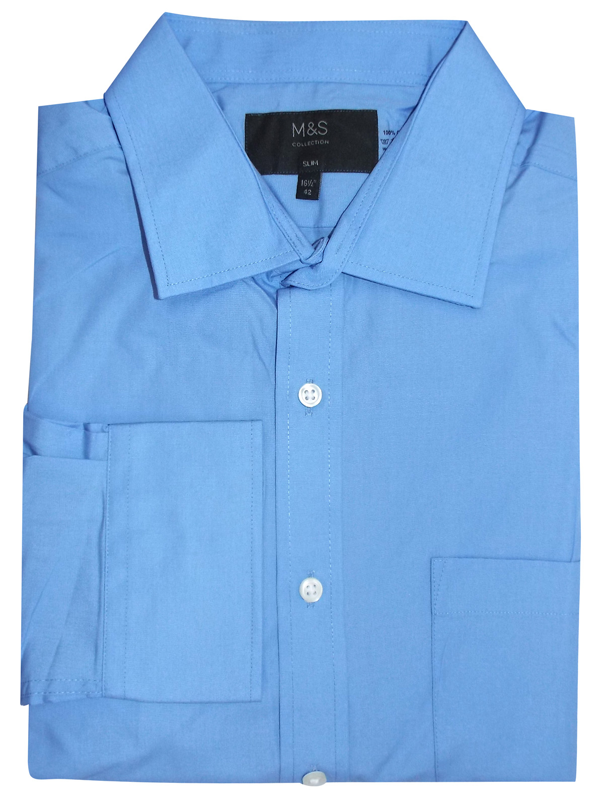 Marks and Spencer - - M&5 BLUE Mens Pure Cotton Slim Fit Shirt with ...