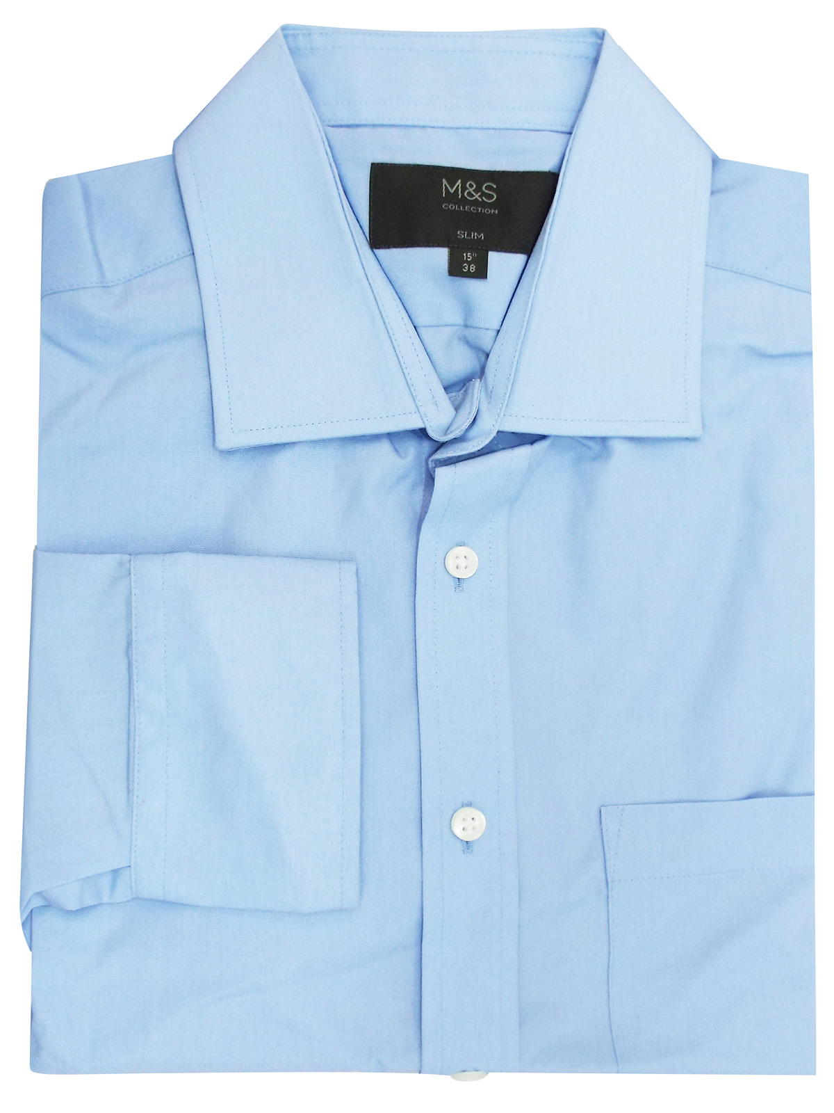 Marks and Spencer - - M&5 SKY-BLUE Mens Pure Cotton Slim Fit Shirt with ...