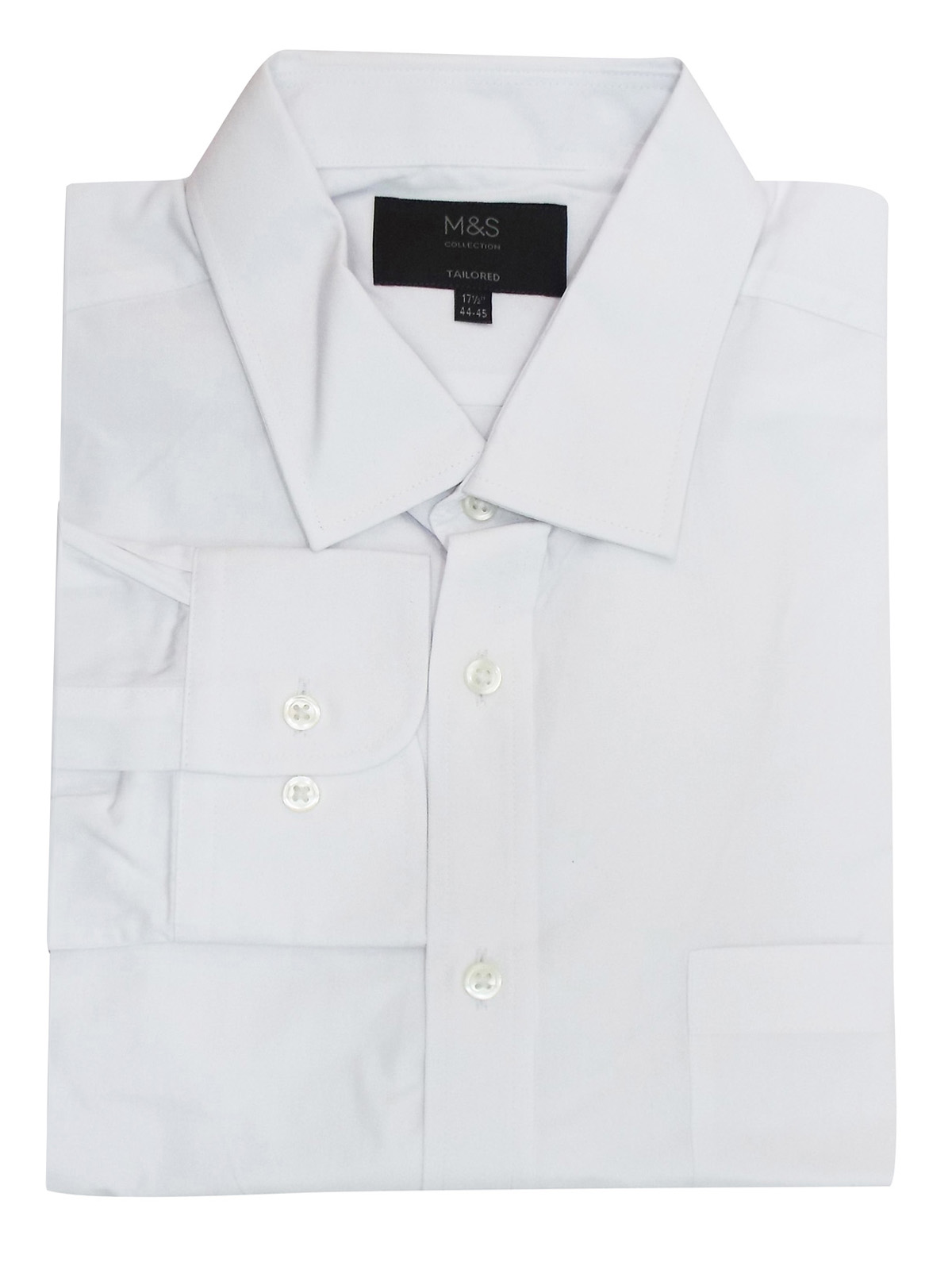 Marks And Spencer Mand5 White Mens Pure Cotton Tailored Fit Shirt Collar Size 165 To 18