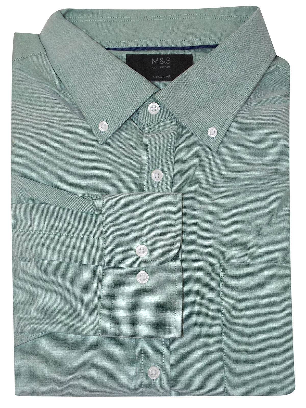 Marks and Spencer - - M&5 PALE-GREEN Pure Cotton Button Collar Long ...