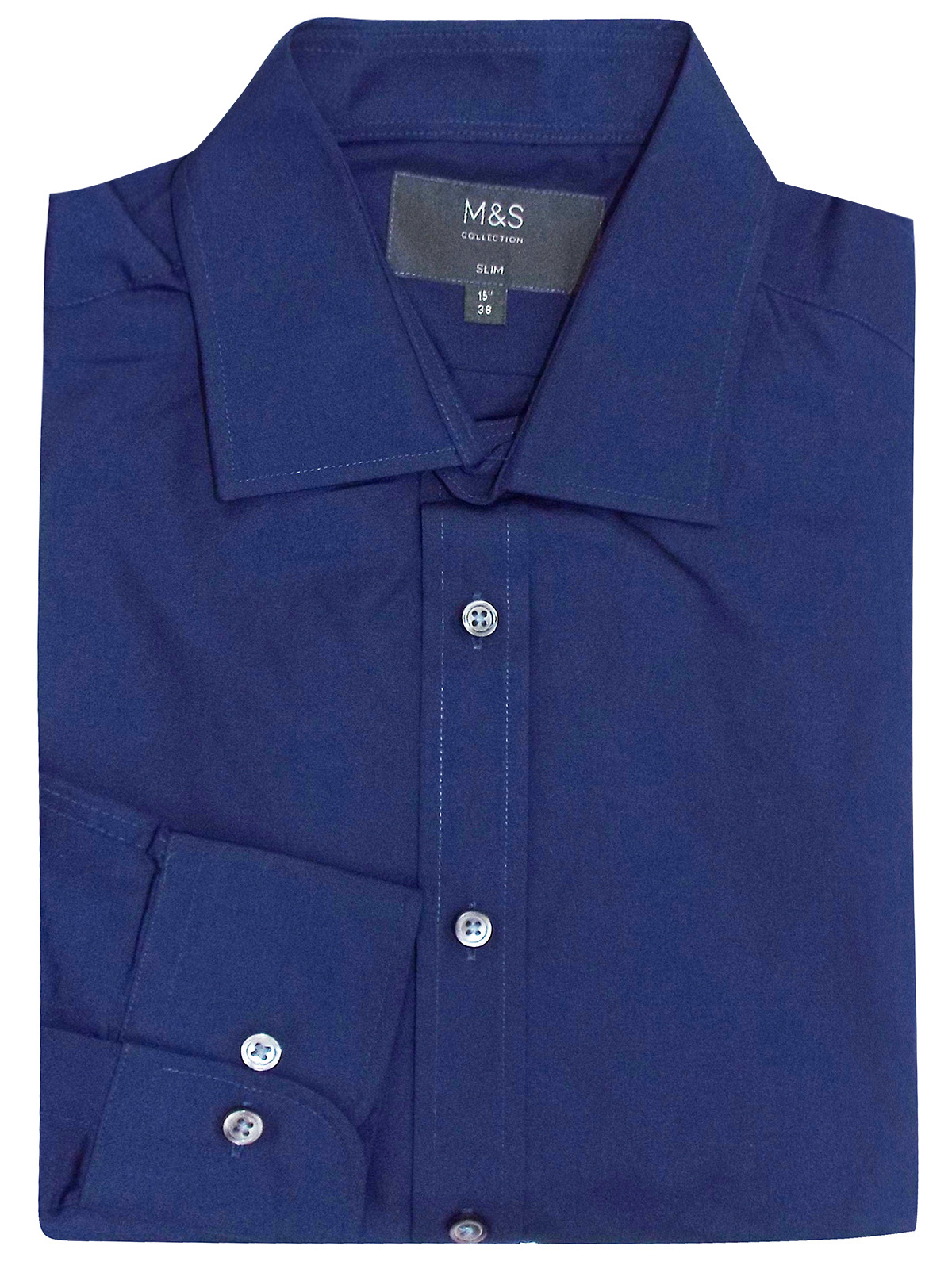 Marks and Spencer - - M&5 NAVY Pure Cotton Slim Fit Shirt - Collar Size ...